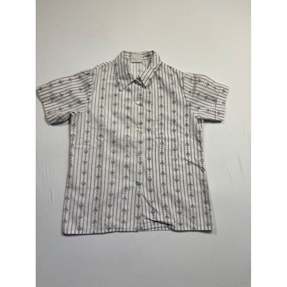 Vintage Girl Scouts Girls Uniform Blouse Short Sleeve Striped Button Up Medium M